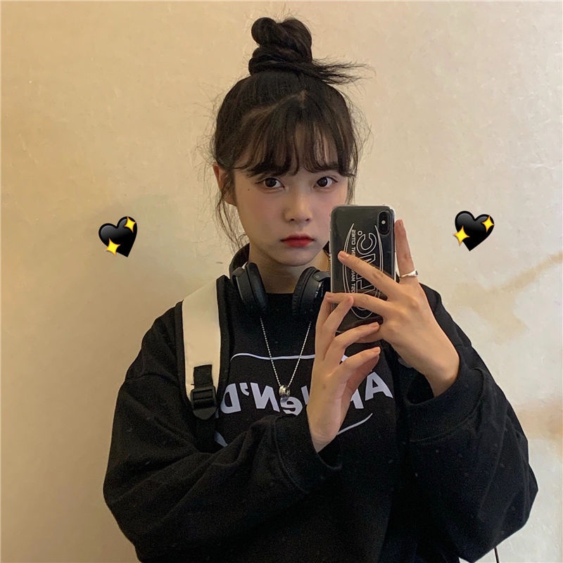 【ZHELIHANGFEI】Áo Thun Nỉ Tay Dài Dáng Rộng In Chữ Trẻ Trung Năng Động Hợp Thời Trang