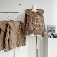 Lin Shanshan Áo Khoác Len Lông Cừu Cổ Búp Bê Dáng Ngắn Cài Nút Phong Cách Preppy Thu Đông
