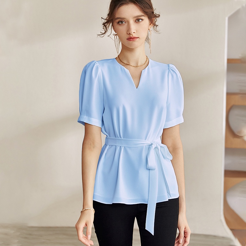 Áo kiểu tay ngắn thắt eo LYNO AB0266