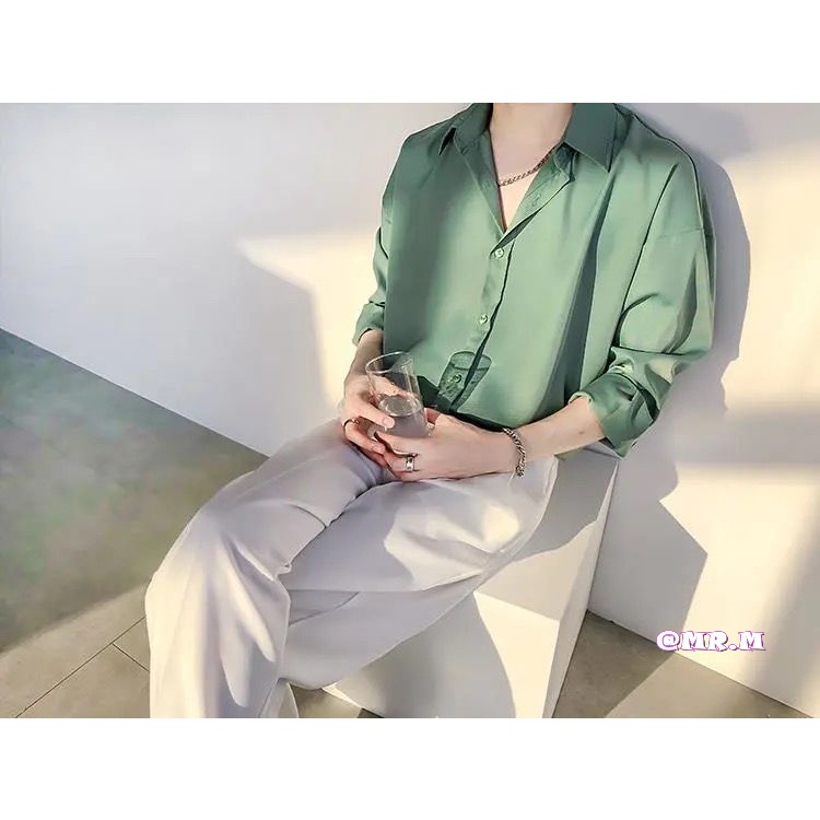 Áo Sơ Mi Lụa Tay Dài Màu Trơn Phong Cách Retro Hàn Quốc Dành Cho Nam | BigBuy360 - bigbuy360.vn
