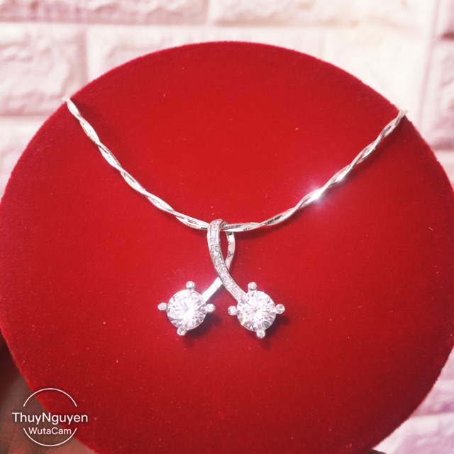 Mặt dây chuyền 2 viên đá móc chéo bạc thật xi kim