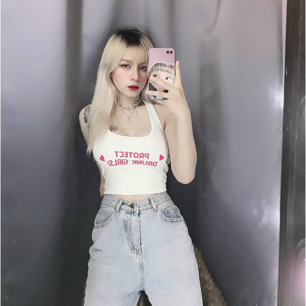 áo yếm buộc nơ lưng thêu chữ trái tim xinh siêu hot đủ màu