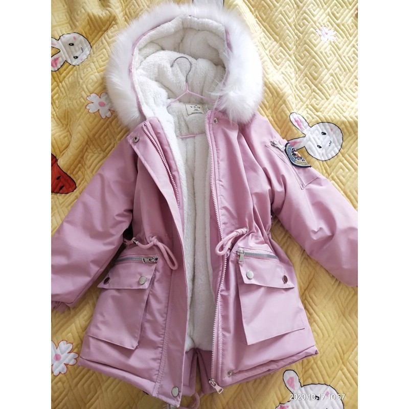 Áo Khoác Lót Lông Bé Gái 17-53kg Phù Hợp Cho Cả Mẹ Và Bé, Trần Bông VÀ Lót Lông Phong Cách Phương Tây