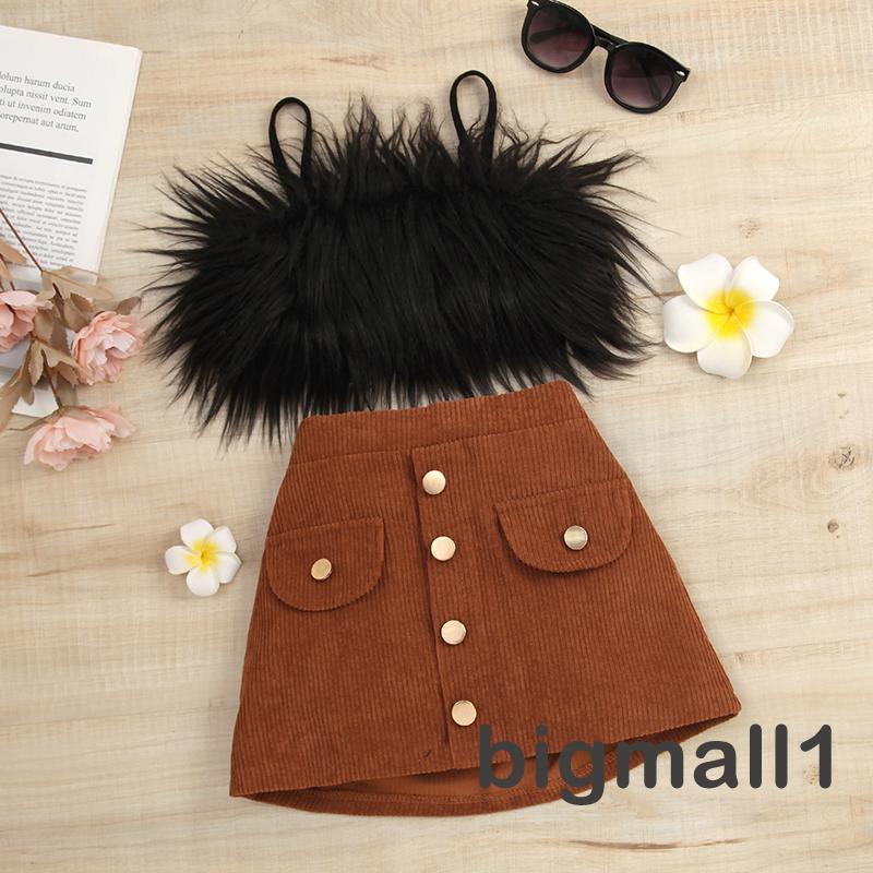 Set Áo Không Tay Kèm Chân Váy Chữ A Đính Lông Vũ Màu Sắc Cho Bé 1-6 Tuổi