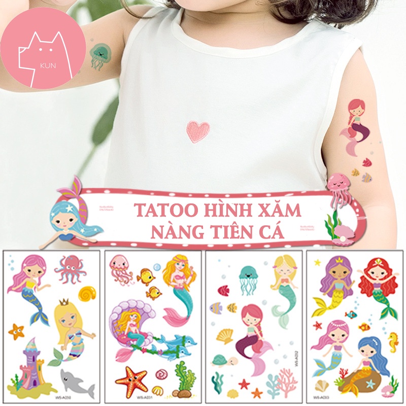Hình xăm tatoo sticker NÀNG TIÊN CÁ dán chống thấm nước cho bé sáng tạo vui chơi an toàn