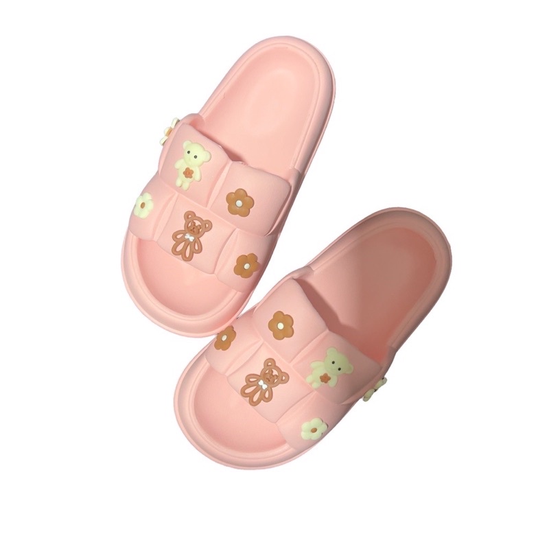 Dép bánh mỳ kèm sticker gấu siêu xinh - dép nữ bản cao cấp
