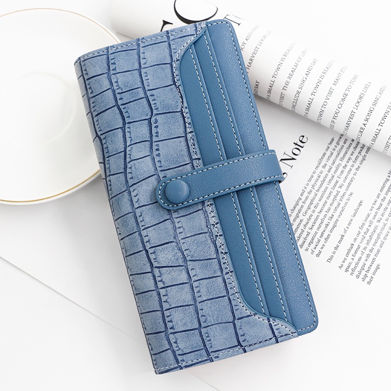 Ví Dài Màu Trơn Có Khóa Kéo Họa Tiết Vân Đá Thời Trang Cho Nữ