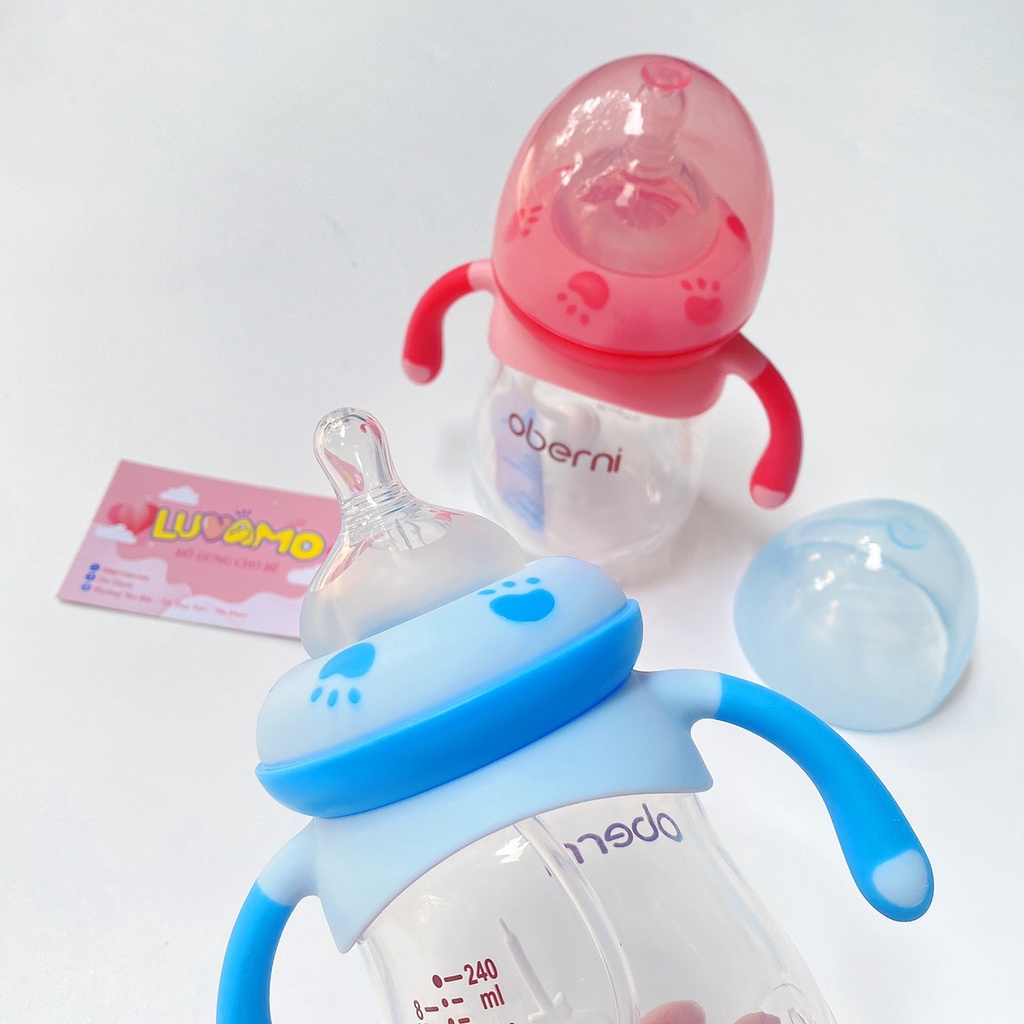 Bình sữa chống sặc oberni cổ rộng có tay cầm tiện dụng cao cấp an toàn cho bé 240ml DS06