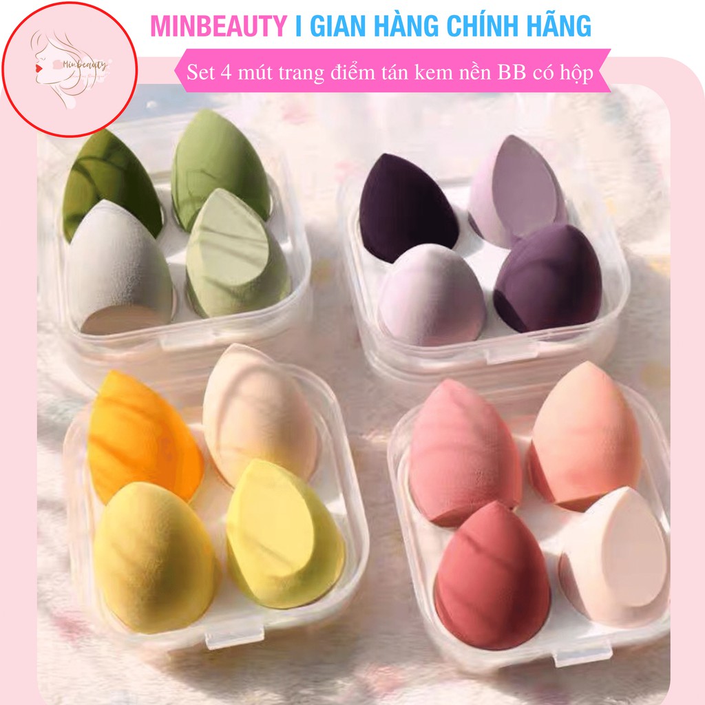 Set 4 mút trang điểm  đa năngtán kem nền BB có hộp đựng giúp make up tiện dụng