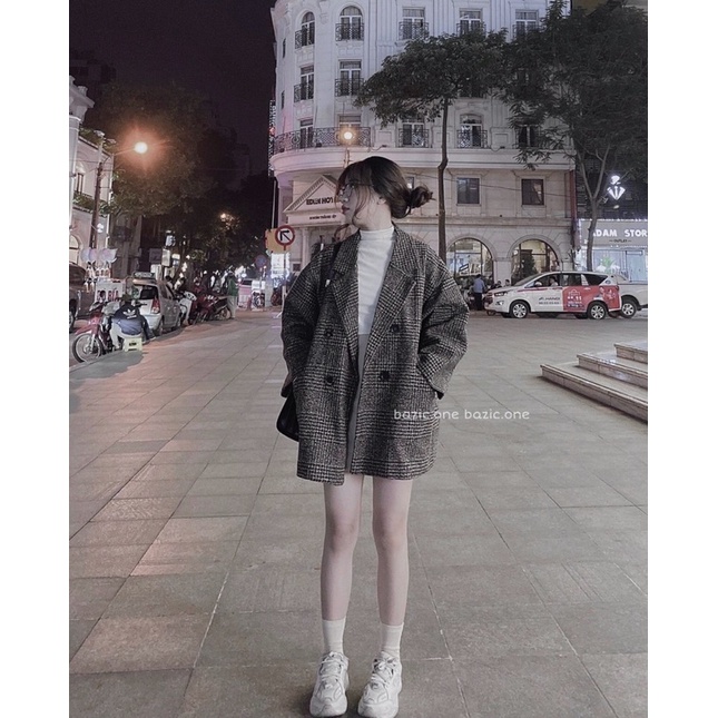 [Hàng chuẩn] Áo dạ kẻ Hàn Quốc lỡ form rộng, Áo dạ vest kẻ form lỡ cực xinh -hinhin | BigBuy360 - bigbuy360.vn