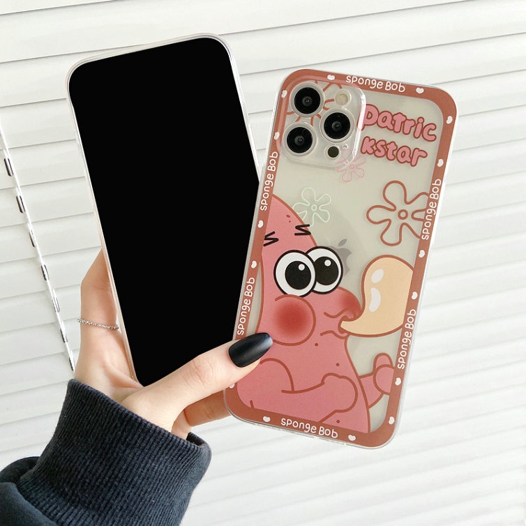 Cartoon Casing For IPhone 13 12 11 Pro Max Mini X Xs Xr 6 6s 7 8 Plus 6+ 6s+ 7+ 8+ Xsmax Promax 13Promax 12Promax 11Promax Cute Clear SpongeBob Patrick Star Fine Hole Shockproof Soft Phone Case HLJ 05