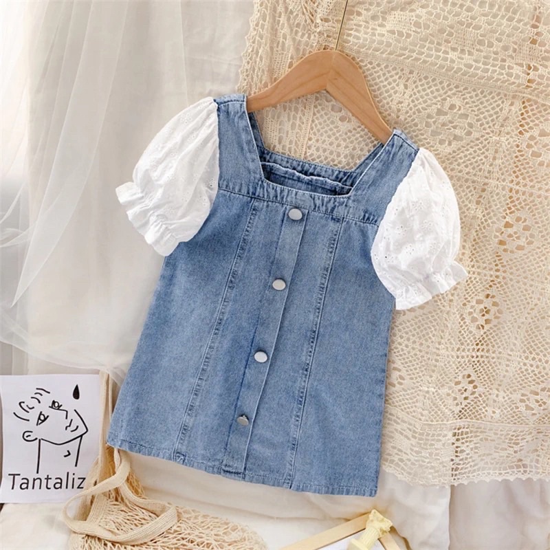 [SALE BỎ MẪU] - Váy bé gái - Váy Jean cho bé gái, phối tay bồng cực xinh. (08-18kg) - TIỆM NHÀ SU