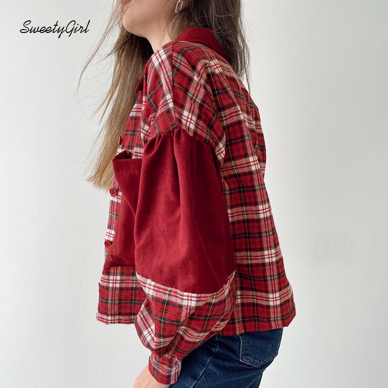 Áo Sơ Mi Tay Dài Họa Tiết Sọc Caro Màu Tương Phản Thời Trang Cho Nữ