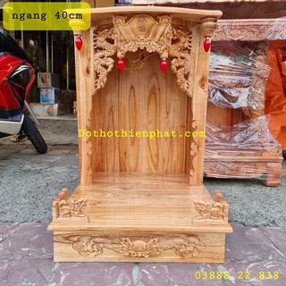 Bàn thờ thần tài ông địa gỗ xoan ngang 42 cm lọng mẫu mới