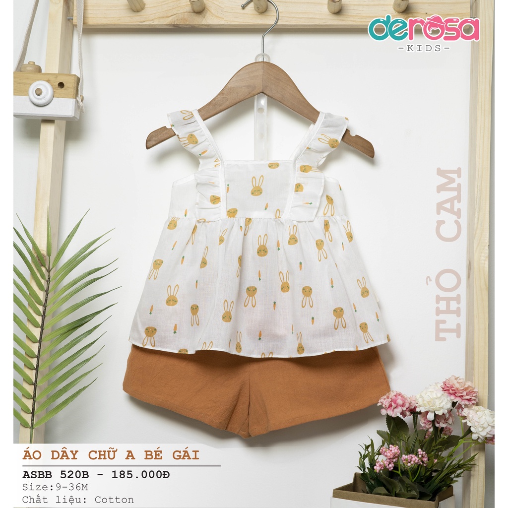 Bộ quần áo cho bé DEROSA KIDS thiết kế vai bèo cho bé gái 9 - 36 tháng ASBB520B