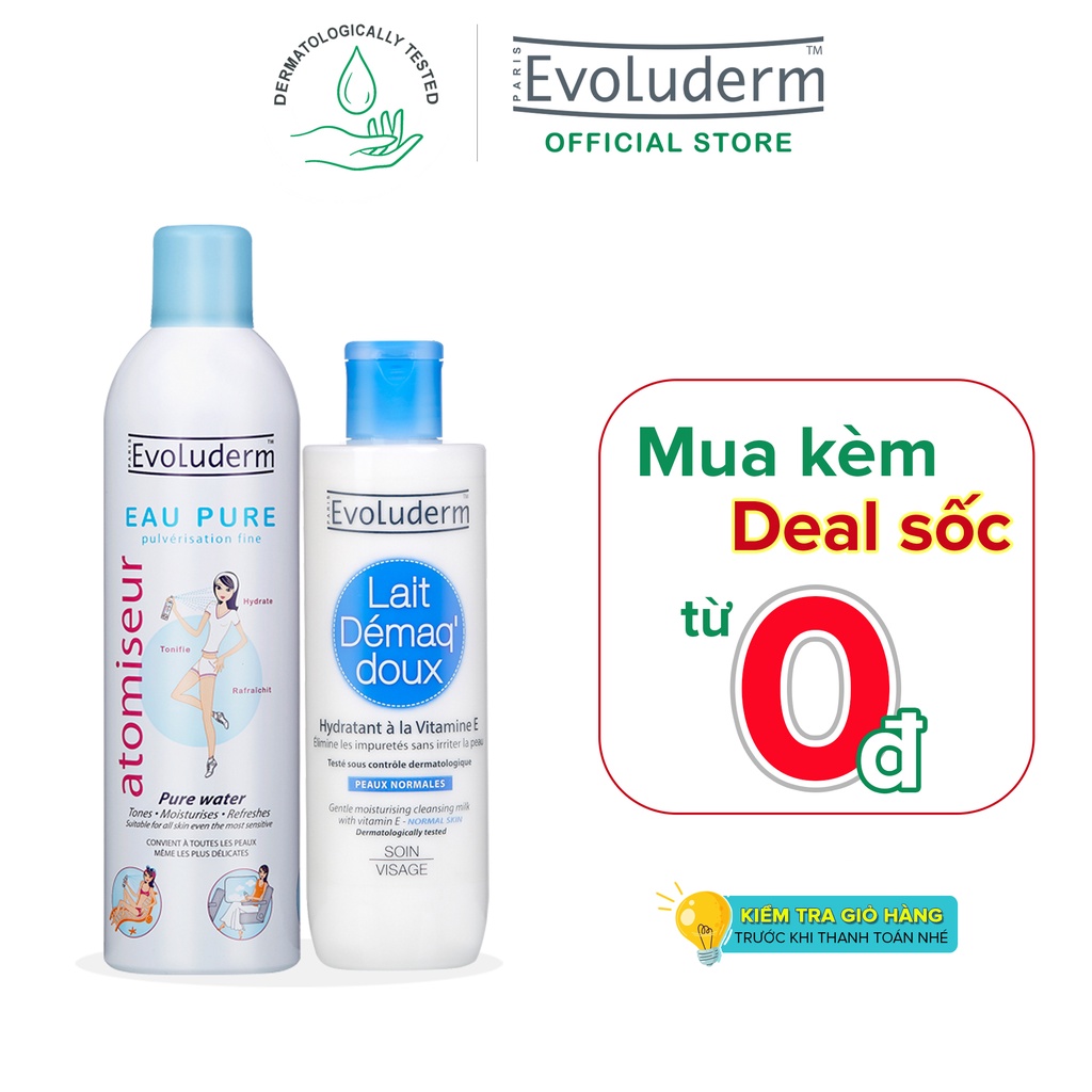 Bộ Xịt khoáng cấp ẩm Evoluderm 400ml và Sữa tẩy trang dành cho da thường Evoluderm 250ml