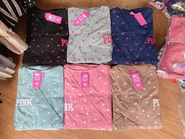 Bộ Pink bầu và sau sinh dài tay vạt chéo cho mẹ