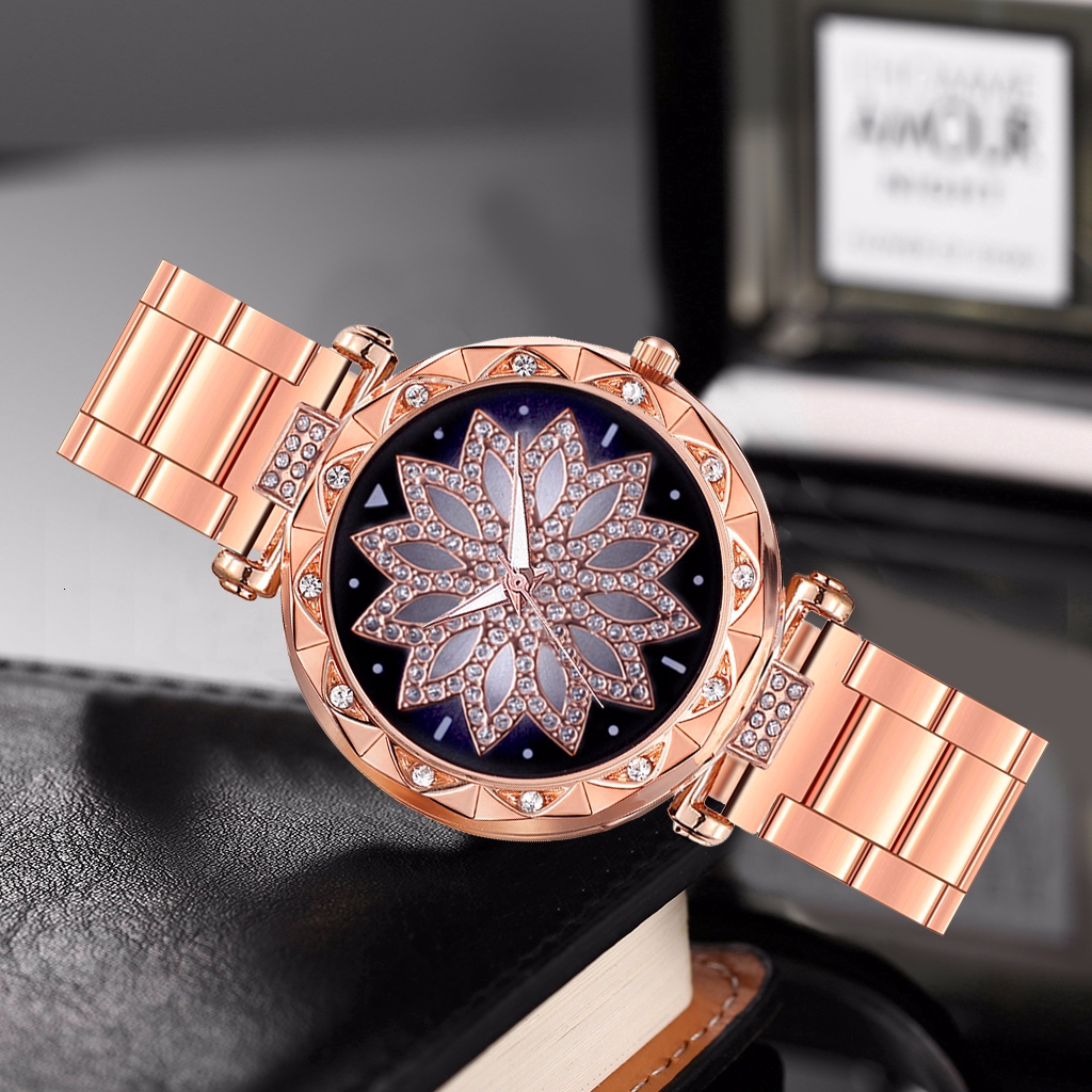 Ready Stock❤️Women Stainless Steel Flower Watch Luxury Ladies Quartz Watches Clock 