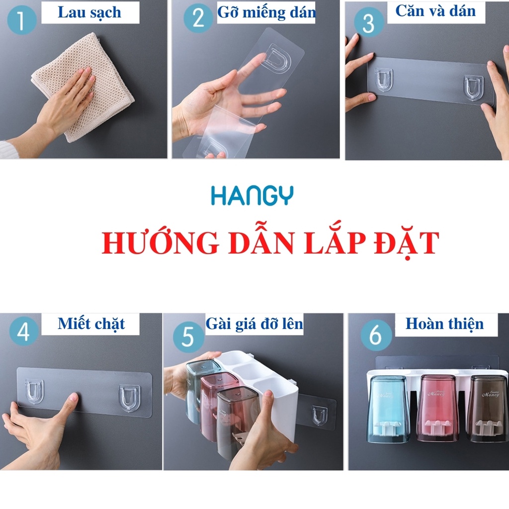 Giá treo bàn chải đánh răng và cốc bốn màu kết hợp bộ nhả kem đánh răng tiện lợi RENAI HANGY