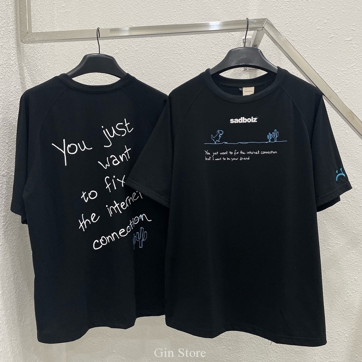 Áo thun tay lỡ form rộng Sadboiz Saddino SS2, vải cotton co dãn tốt, Áo thun sadboiz khủng long xương rồng in 2 mặt