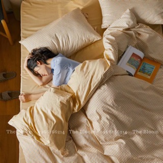 Set Chăn Ga Gối Cotton Hàn Dây Nơ 4 món - Kẻ nâu nhỏ (Hàng loại 1)