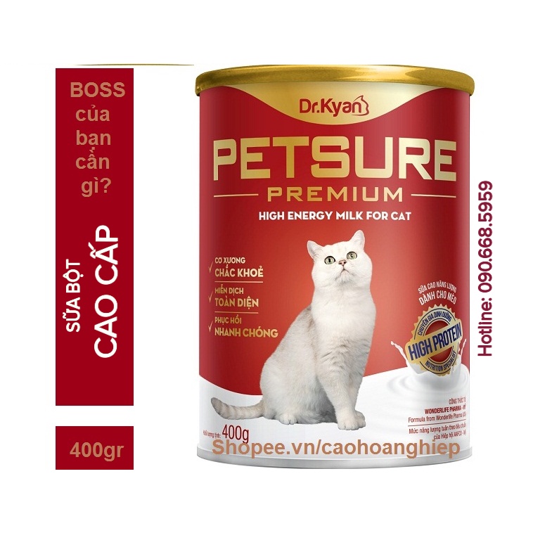 Sữa bột cao cấp cho chó mèo PETSURE 400gr