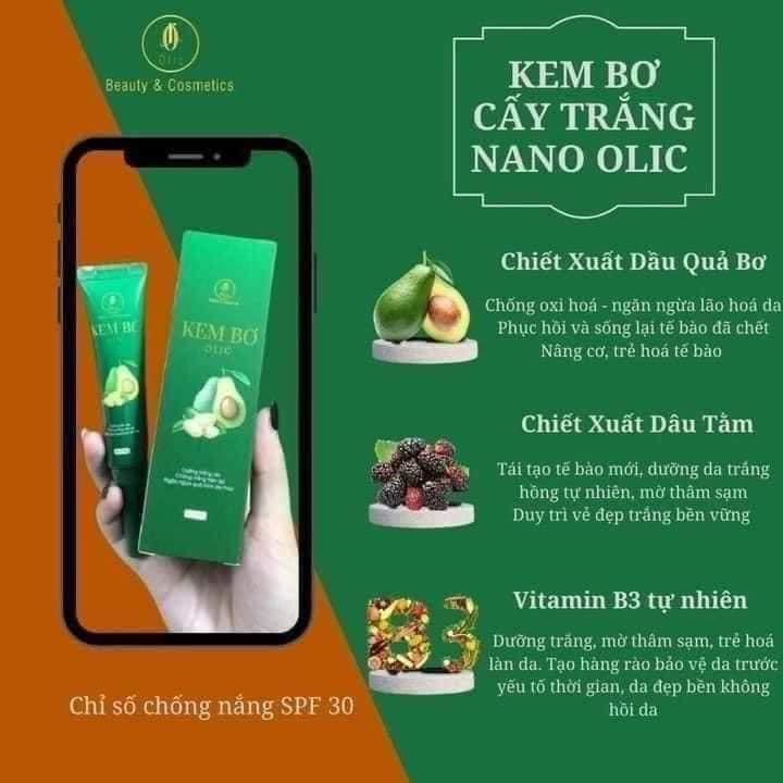 Kem bơ cấy trắng nano Olic