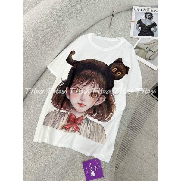 Áo phông cô gái băng rô mèo hàng QCL1