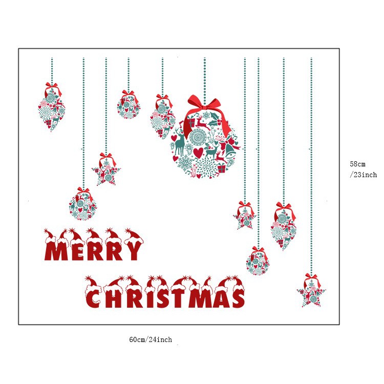 Decal dán kính cao cấp - rèm dây Hoa trang trí Merry Christmas ( 60x58 )