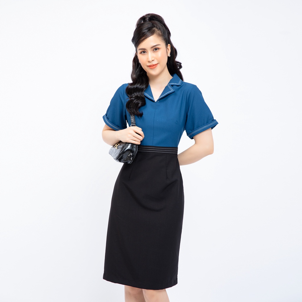 Đầm Body Công Sở Dự Tiệc Sang Trọng Bigsize AMYRA ,Thiết Kế Dáng Ôm Tay Ngắn Cổ Sơ Mi Thanh Lịch Cao Cấp DA137