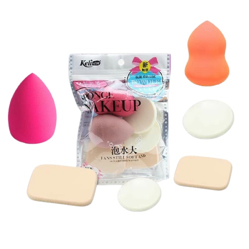 COMBO 6 MIẾNG BÔNG MÚT TRANG ĐIỂM KELI SPONGE MAKEUP TÁN KEM, PHẤN PHỦ CHẤT LIỆU TỰ NHIÊN MỀM MỊN, ĐÀN HỒI TỐT