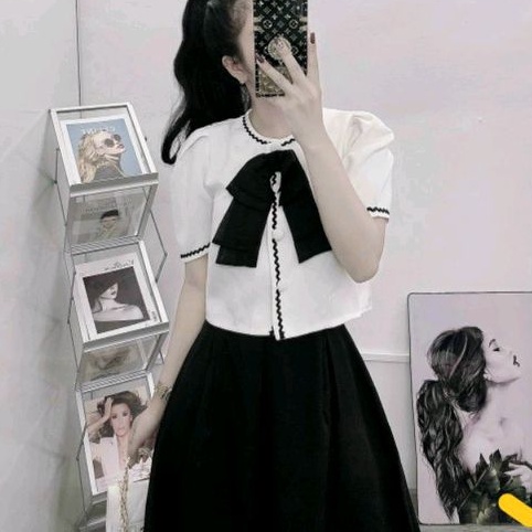Áo Sơ Mi Cổ Tròn phối bèo viền tay B306