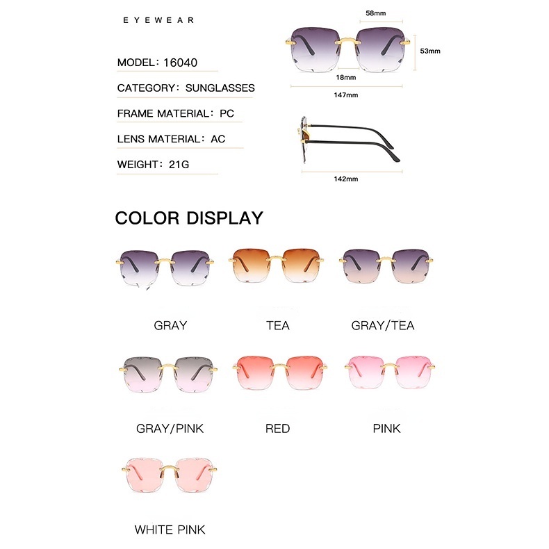 Kính Mát Gọng Vuông Không Viền Màu Gradient Thời Trang Cho Nữ