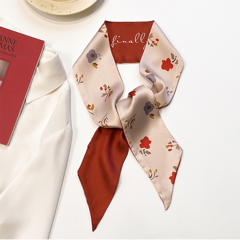 Hàng Mới Về [Hàng Mới Về] Khăn Choàng Cổ Dài Bằng Lụa Nhỏ Họa Tiết Hoa Dâu Tây Cho Nữ