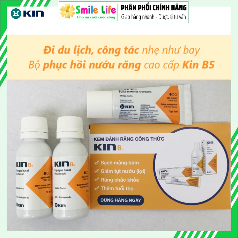 SMILE LIFE | COMBO Du Lịch: 1 Đánh Răng + 2 Súc Miệng Cao Cấp KinB5 ® loại Mini - Đánh Răng 7g & Súc Miệng 12ml