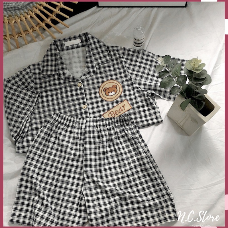 Bộ Ngủ Pyjama Hoạ Tiết Caro Gấu Bear