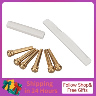 Iuxishop Bridge Pins Saddle Nut Set Acoustic Guitar Bone Upper And Lower Pillows
