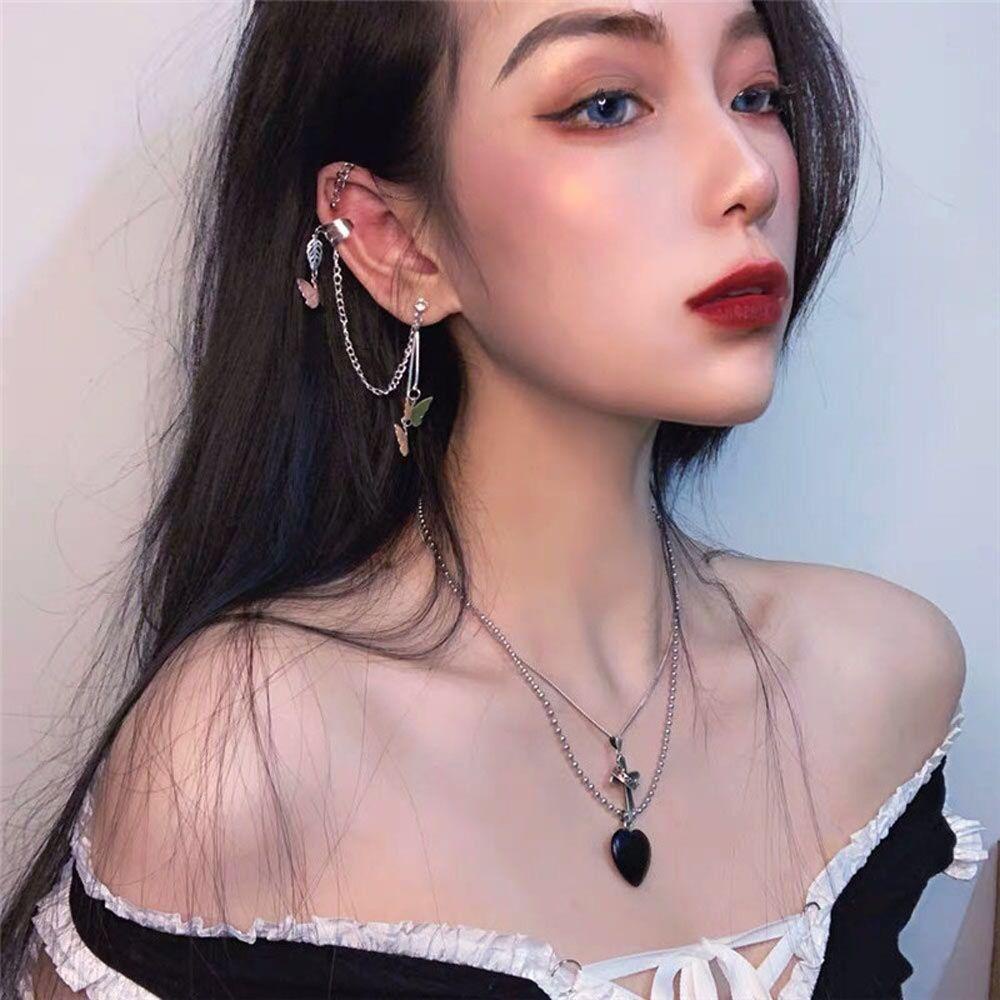 EXPEN Bông Tai Hình Bướm Màu Sắc Bạc Phong Cách Gothic Punk Dành Cho Nữ