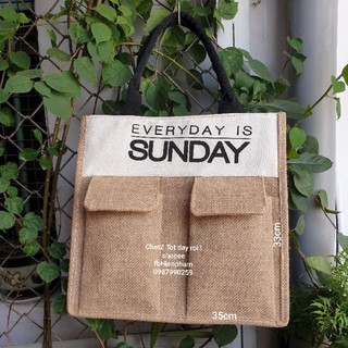 [Túi xách] Túi vải sợi đay Tự Nhiên có 2 ngăn túi hộp bên ngoài