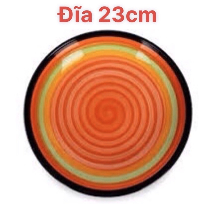 Bộ 2 Đĩa Sứ Hoạ Tiết Cầu Vồng 20cm, 23cm - Dĩa Sâu Lòng Tráng Men Cao Cấp - Dĩa Đựng Thức Ăn Trái Cây