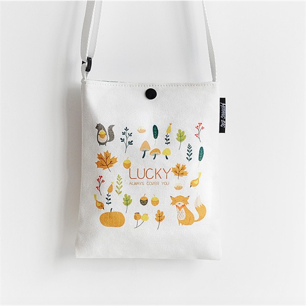 Túi đeo chéo vải canvas Mua Tất hình thỏ, chim và cáo size nhỏ (muatatshop)