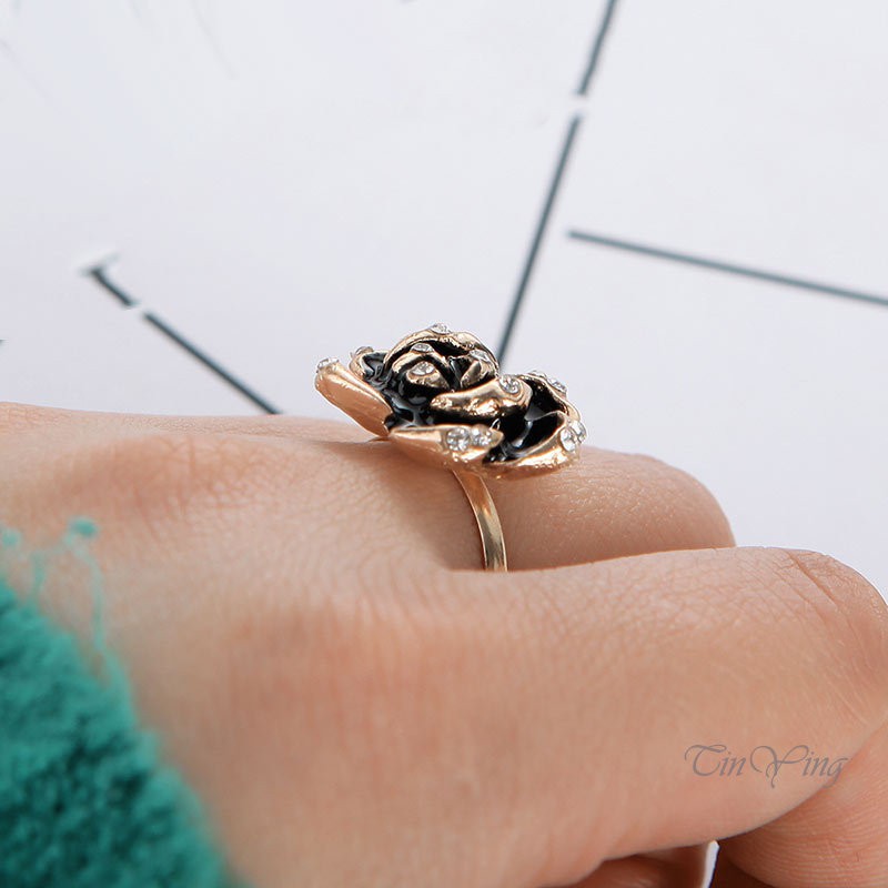GETNOIVAS Nhẫn Hở Hợp Kim Hình Hoa Hồng Đính Đá Xinh Xắn