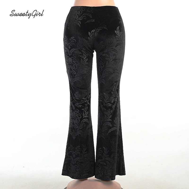 Quần dài ống loe lưng cao in nổi họa tiết hoa thời trang cho nữ