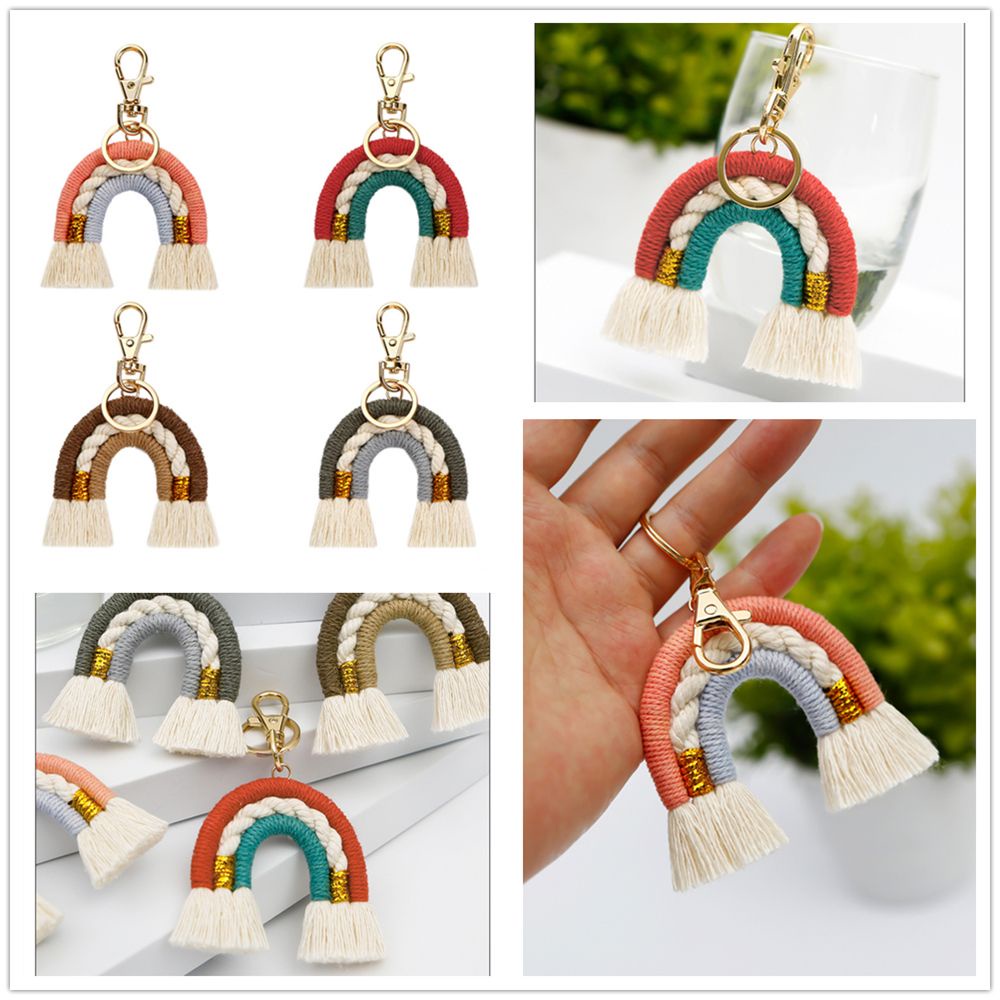 Móc khóa kiểu cầu vồng tua rua nhiều màu sắc phong cách bohemian thời trang
