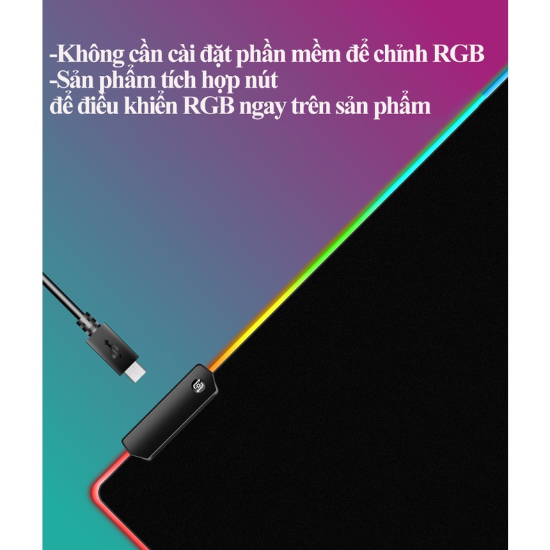 Bàn di chuột gaming, tấm lót chuột cỡ lớn RGB phát sáng nhiều màu, có lớp cao su chống trượt siêu bền