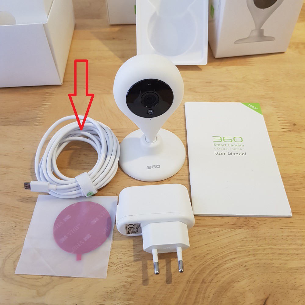 Dây cáp Camera Qihoo 360 Usb -> Micro Usb dài 2,5m [ phụ kiện chính hãng theo máy]