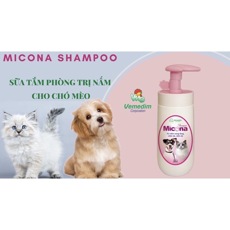 SỮA TẮM MiCONA ĐẶC TRỊ VIÊM DA, GHẺ, NẤM CHO CHÓ MÈO