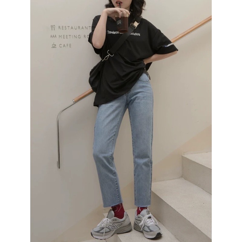 QUẦN BAGGY JEANS XANH NHẠT RÁCH GẤU