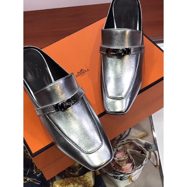 Giày sục gót cao 6cm cao cấp thương hiệu Hermes HM Blossom da thật mẫu mới