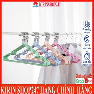 Set 10 móc treo quần áo inox dày cao cấp bọc nhựa chống bay hằn quần áo
